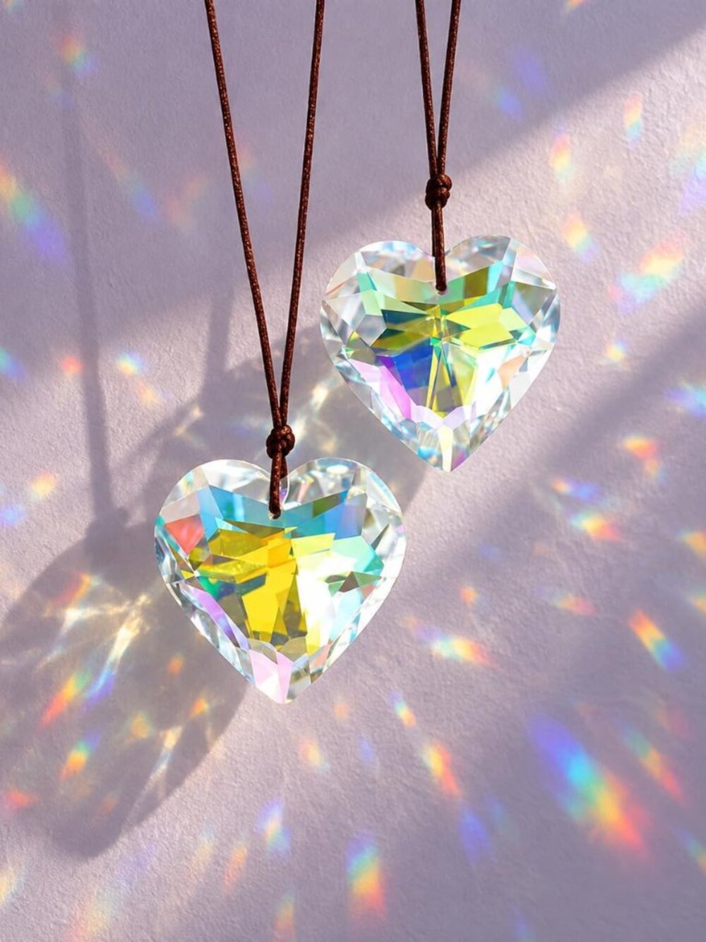 2 Pcs 50mm AB Heart Crystal Prism Rainbow Suncatcher Window Decor